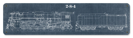 Train Blue Print Vintage Style Metal Sign 20 x 5