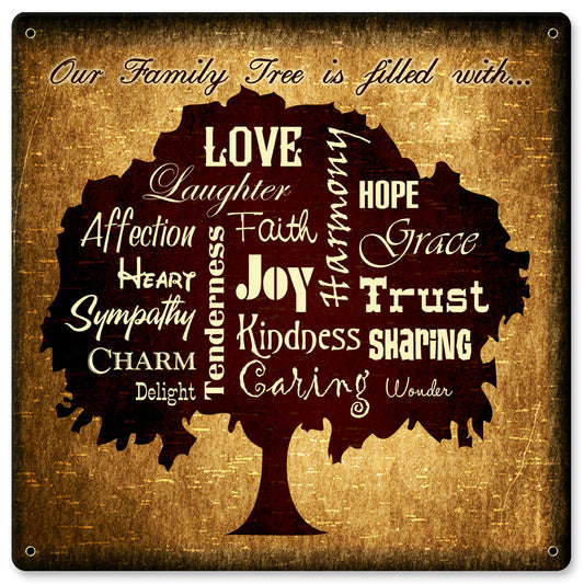 Family Tree Filled With Vintage Style Metal Sign 12 x 12