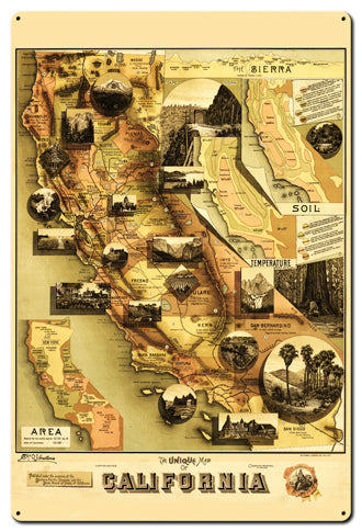 Unique Map Of California 24 x 36