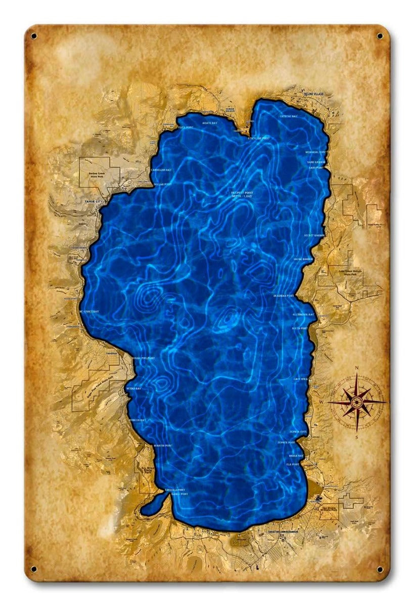 Lake Tahoe Map 12 x 18
