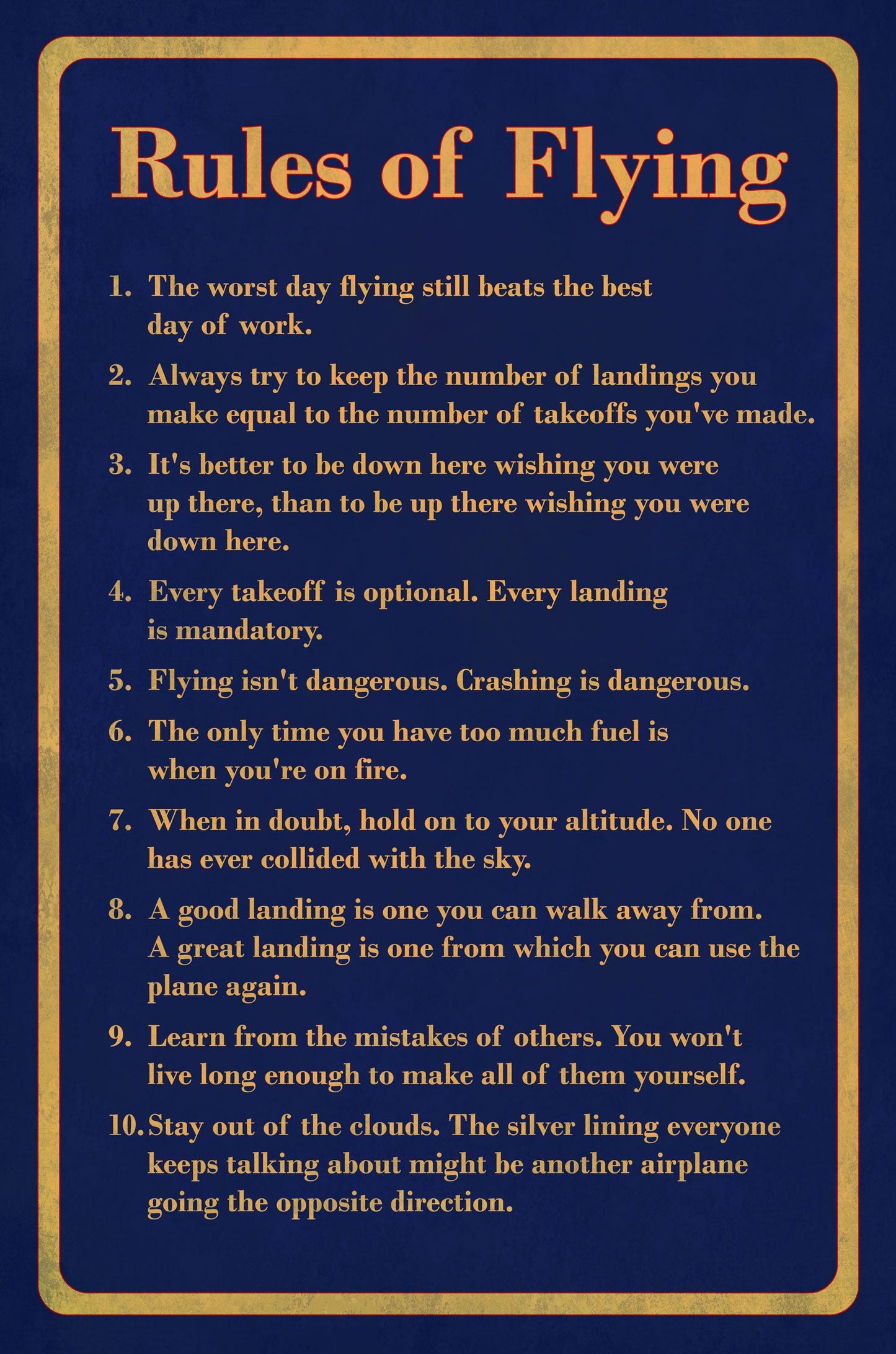 Rules Of Flying 12 x 18