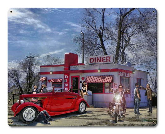 Red Heart Diner Vintage Style Metal Sign 15 x 12