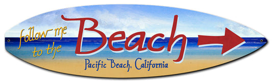 Pacific Beach Surfboard Vintage Style Metal Sign 6 x 22