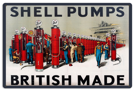 Shell British Made Pumps Vintage Style Metal Sign 24 X 16