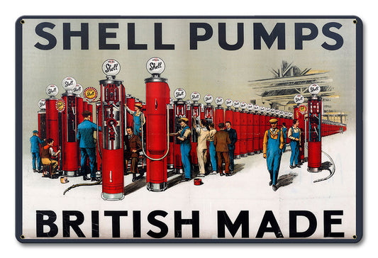 Shell British Pumps Vintage Style Metal Sign 12 X 18