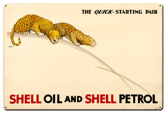 The Quick Starting Pair Shell Oil Cats Vintage Style Metal Sign 36 X 24