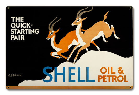 The Quick Starting Pair Shell Oil Gazelles Vintage Style Metal Sign 18 X 12