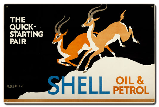 The Quick Starting Pair Shell Oil Gazelles Vintage Style Metal Sign 24 X 16