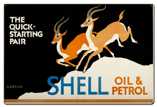 The Quick Starting Pair Shell Oil Gazelles Vintage Style Metal Sign 36 X 24