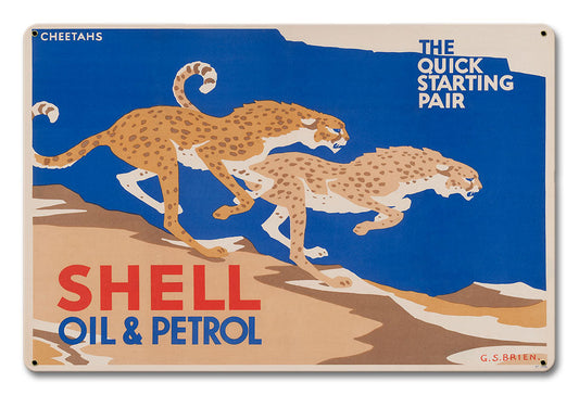 The Quick Starting Pair Shell Oil Cheetahs Vintage Style Metal Sign 18 X 12