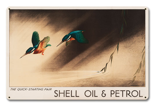 The Quick Starting Pair Shell Oil Hummingbirds Vintage Style Metal Sign 18 X 12