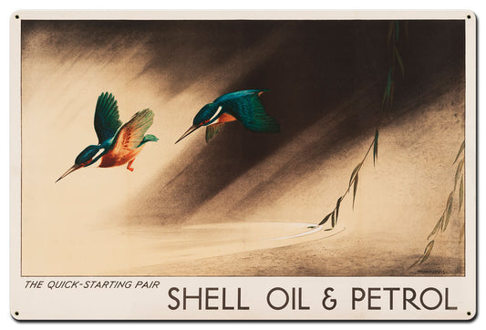 The Quick Starting Pair Shell Oil Hummingbirds Vintage Style Metal Sign 36 X 24