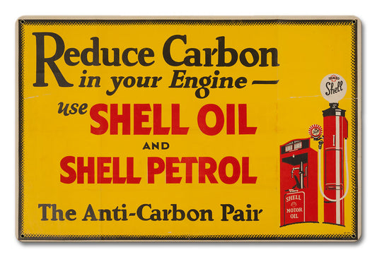 Reduce Carbon Shell Oil Petrol Vintage Style Metal Sign 18 X 12
