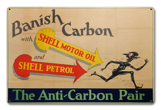 Banish Carbon Shell Motor Oil Vintage Style Metal Sign 18 X 12