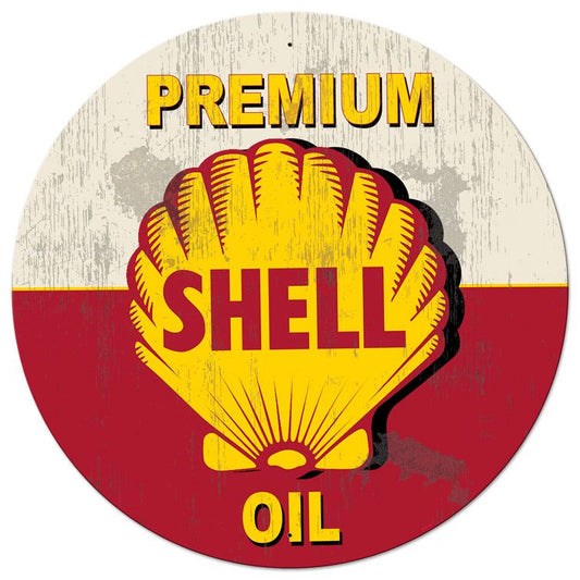 Red Premium Shell Oil Led Vintage Style Metal Sign 42 X 42