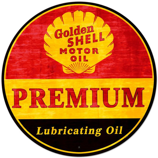 Golden Shell Motor Oil Premium Lubricating Oil Vintage Style Metal Sign 42 X 42