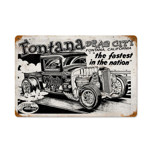 Fontana Drag City Vintage Style Metal Sign 18 x 12