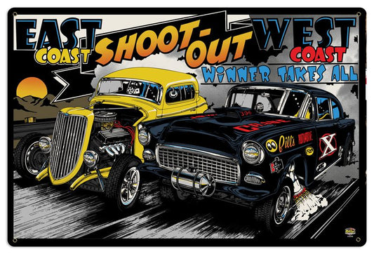 East Coast West Coast Shoot Out Vintage Style Metal Sign 24 X 36
