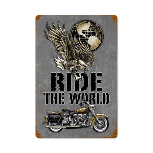 Ride The World Vintage Style Metal Sign 12 x 18