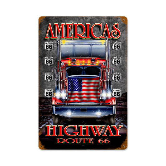 Truckers Highway Vintage Style Metal Sign 12 x 18