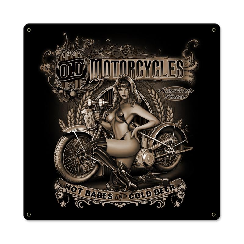 Old Motorcycles Hot Babes Cold Beer 18 x 18