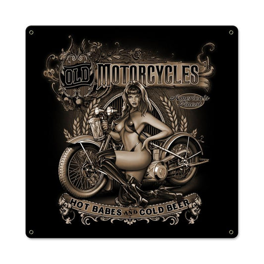 Old Motorcycles Hot Babes Cold Beer 18 x 18