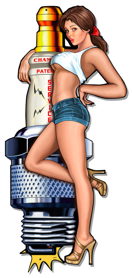 Spark Plug Girl Vintage Style Metal Sign 20 x 42