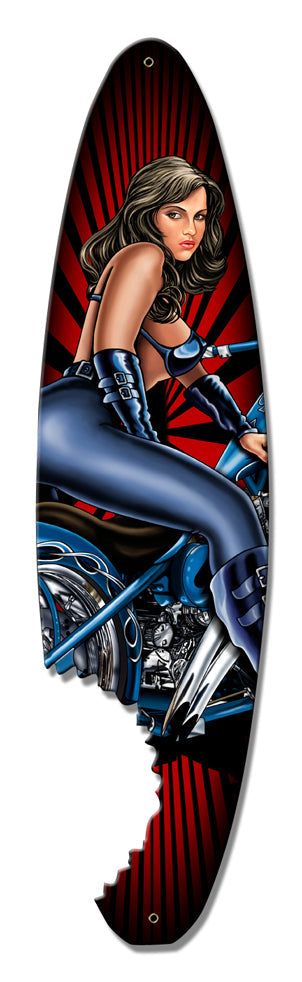 Pin Up Surfboard Vintage Style Metal Sign 5 x 18