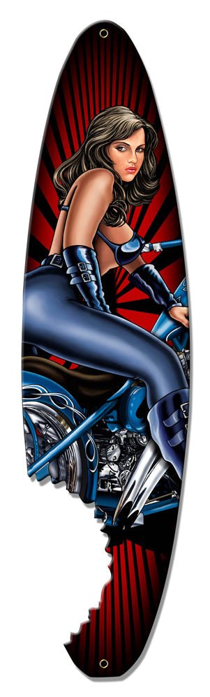 Pin Up Surfboard Vintage Style Metal Sign 30 x 8