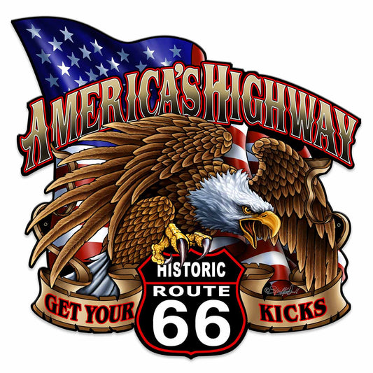America'S Highway Route 66 Vintage Style Metal Sign 24 x 24
