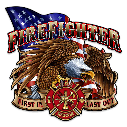 Fire Fighter Eagle Vintage Style Metal Sign 18 x 18