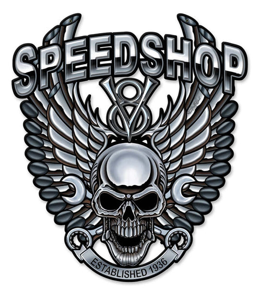 Speedshop Wrench Pipe Skull Vintage Style Metal Sign 14 x 16