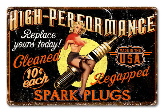 Girl Spark Plug Vintage Style Metal Sign 18 x 12