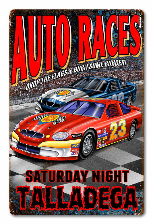 Auto Races Vintage Style Metal Sign 12 x 18