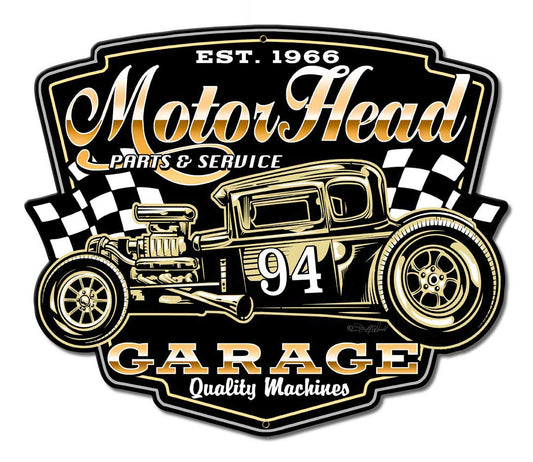 Motor Head Garage Vintage Style Metal Sign 14 x 12