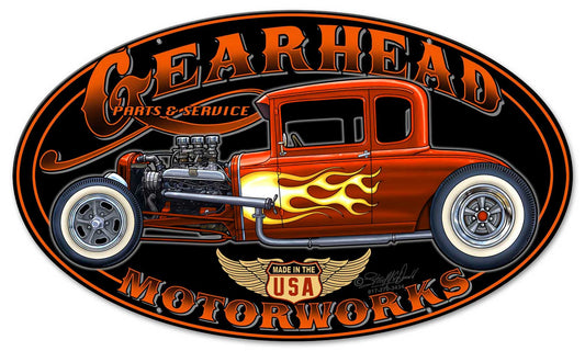 Gearhead Motorworks Vintage Style Metal Sign 24 x 14