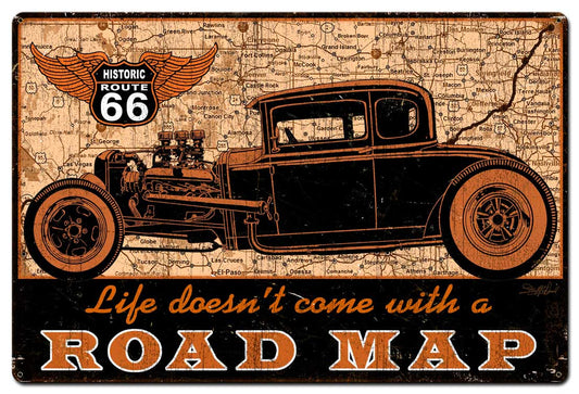 Road Map Vintage Style Metal Sign 36 x 24