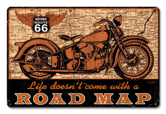 Road Map Bike Vintage Style Metal Sign 18 x 12