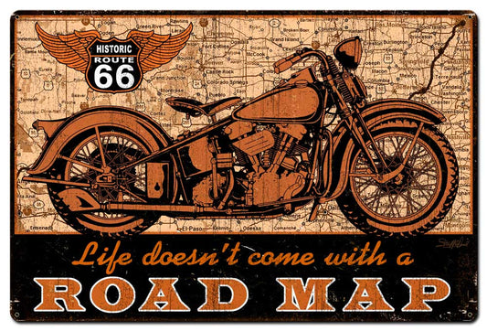 Road Map Bike Vintage Style Metal Sign 36 x 24