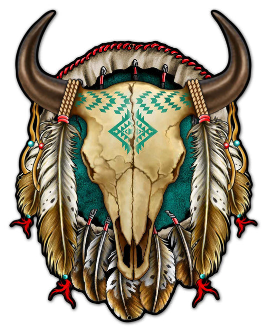 Skull Shield Vintage Style Metal Sign 24 x 30