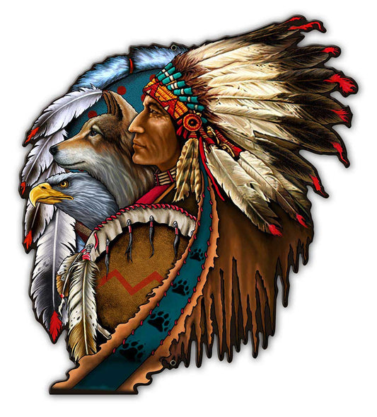 Shield Indian Vintage Style Metal Sign 14 x 15