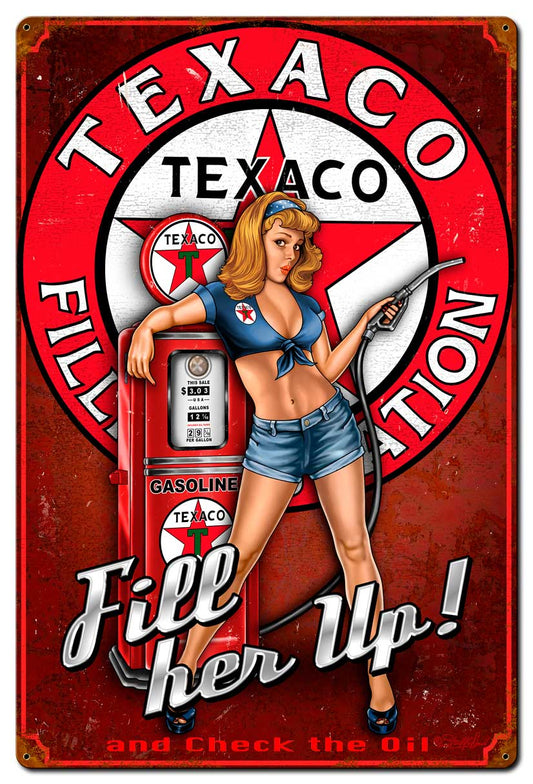 Texaco Girl Vintage Style Metal Sign 24 x 36