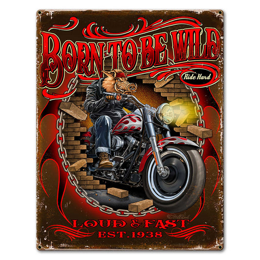 Born Wild Vintage Style Metal Sign 12 x 16