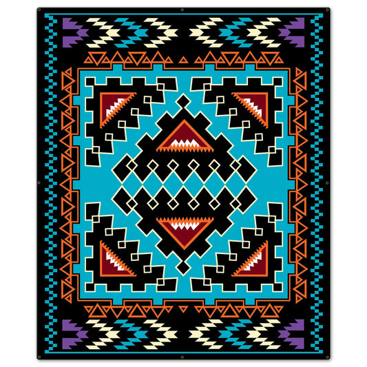 Turqoise Blanket Look Vintage Style Metal Sign 40 x 48