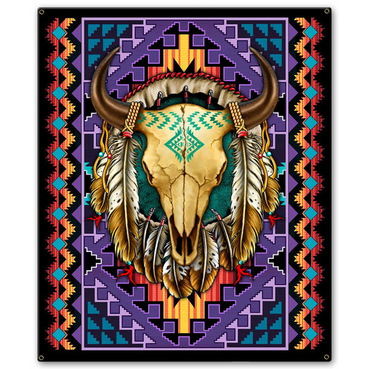 Buffalo Skull Blanket Look Vintage Style Metal Sign 20 x 24