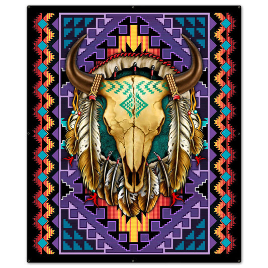 Buffalo Skull Blanket Look Vintage Style Metal Sign 30 x 36