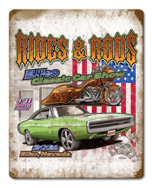 Rides And Rods Show Vintage Style Metal Sign 12 X 15