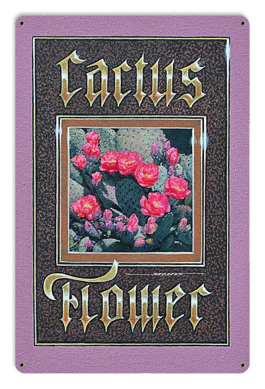 Cactus Flower Vintage Style Metal Sign 18 x 12