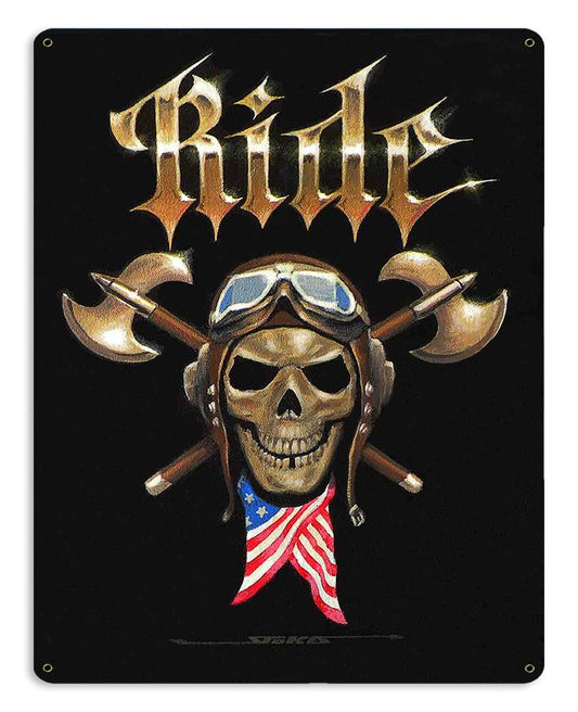 Ride Skull Vintage Style Metal Sign 15 x 12