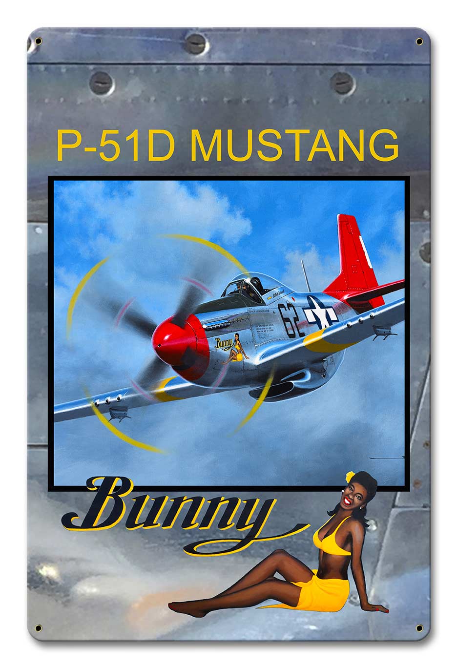 Bunny On P-51 Cowl 12 x 18